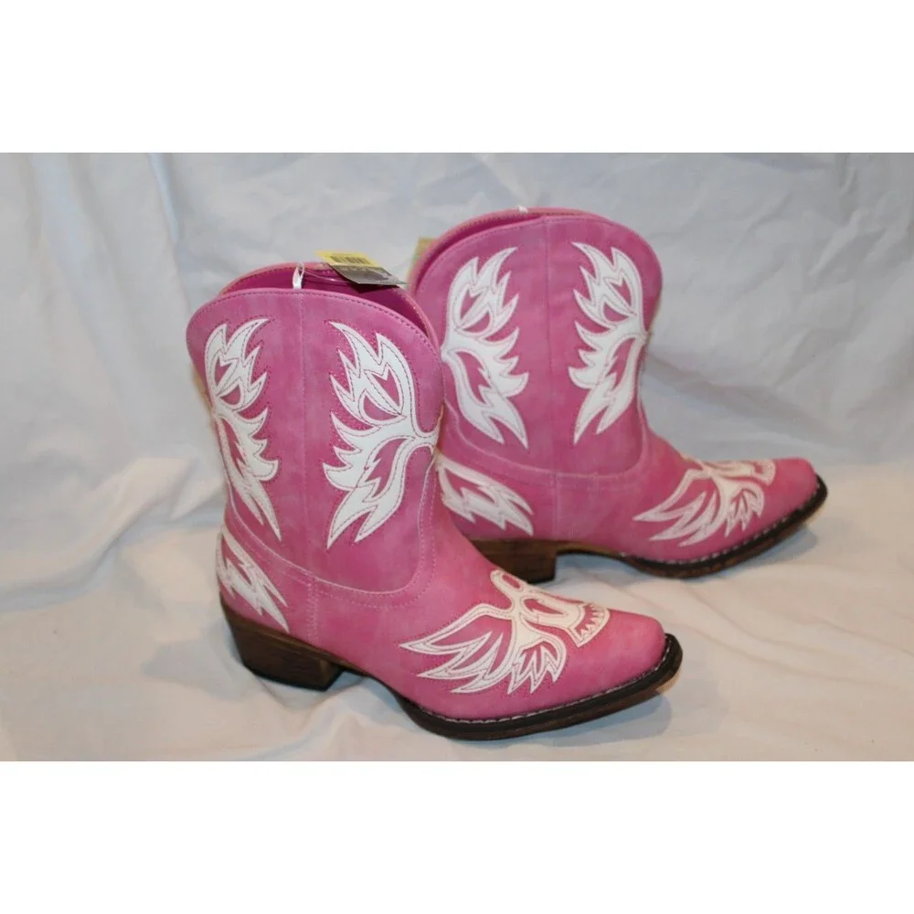 Roper Women's Sz 7 Pink Amelia Tooled Inlay Snip Toe Casual Cowboy Boots NEW
